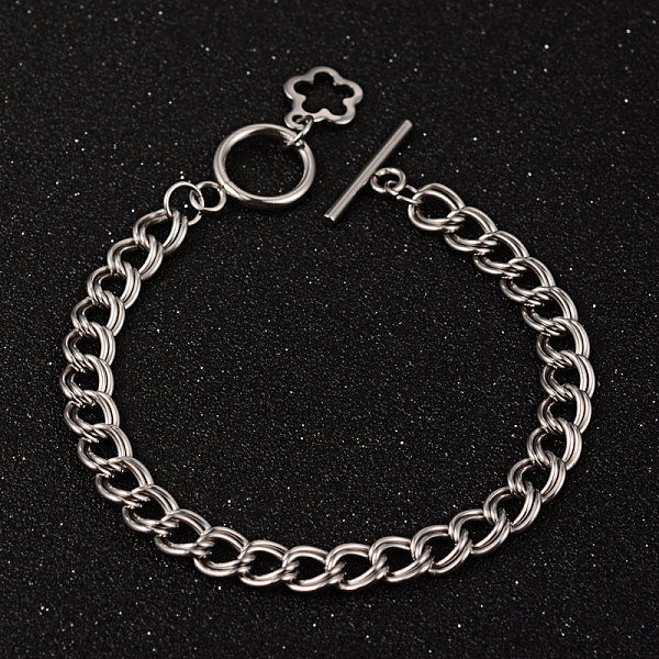 

PandaHall Flower 304 Stainless Steel Double Link Chain Bracelets, with OT Clasps, Stainless Steel Color, 7-5/8 inch(195mm), 8mm 304...