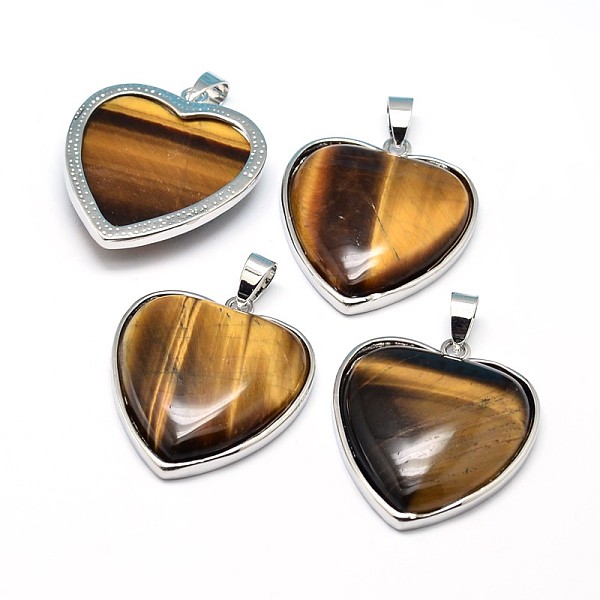 

PandaHall Heart Platinum Plated Brass Natural Tiger Eye Pendants, Cadmium Free & Lead Free, 36x31x7mm, Hole: 4x8mm Tiger Eye Heart