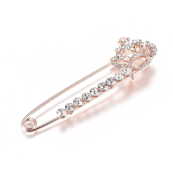 

PandaHall Alloy Rhinestone Safety Brooch, Crown, Crystal, Rose Gold, 80x22mm, Pin: 1.5mm Alloy+Rhinestone Clear