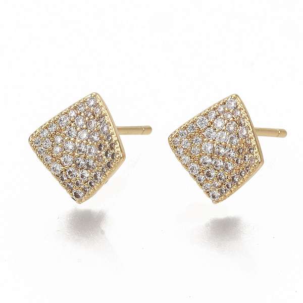 

PandaHall Brass Micro Pave Clear Cubic Zirconia Stud Earring Findings, with Loop, Nickel Free, Real 18K Gold Plated, Rhombus, 11x10.5mm...