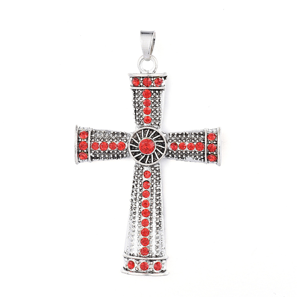

PandaHall Alloy Big Pendants, with Rhinestone, Cross, for Religion, Antique Silver, Light Siam, 59.5x39.5x4.5mm, Hole: 4.5x6.5mm..., Red