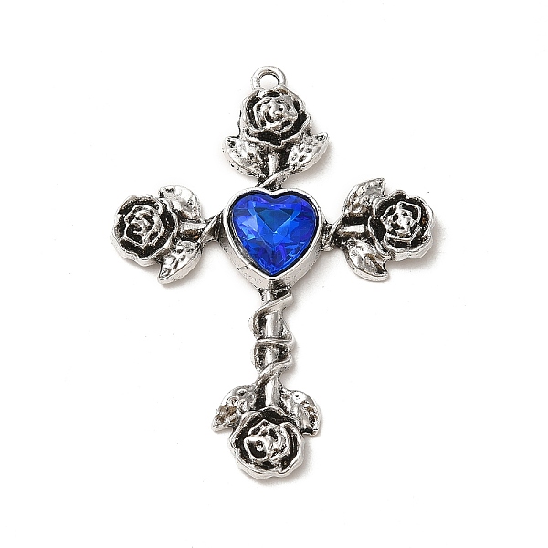 

PandaHall Alloy with Capri Blue Rhinestone Big Pendants, Cross Charms, Antique Silver, 51x38x5.5mm, Hole: 2mm Alloy+Rhinestone Cross Cyan