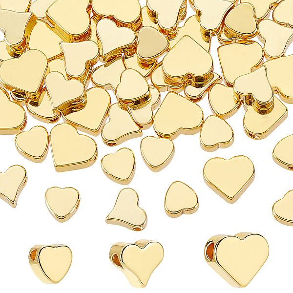 

PandaHall PH 18K Gold Heart Beads 60pcs Valentine Beads 3 Sizes Long-Lasting Spacer Beads Metal Brass Lover Beads Jewelry Beads for Mother...
