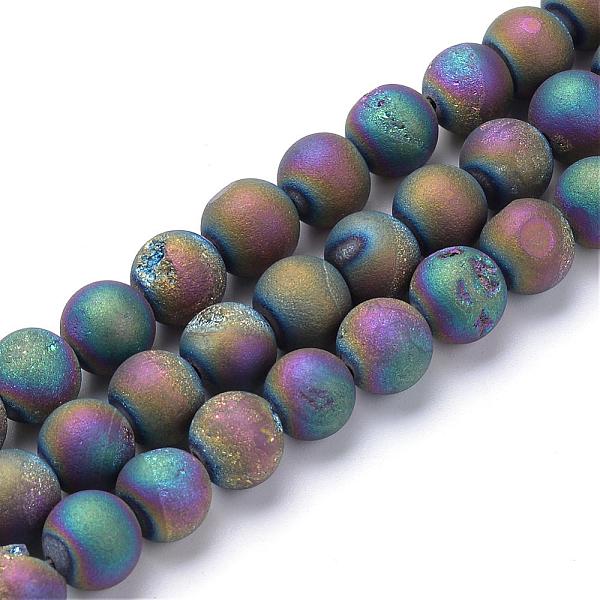 

PandaHall Electroplated Natural Druzy Geode Agate Bead Strands, Matte Style, Round, Multi-color Plated, 8~9mm, Hole: 1mm, about 46pcs/strand...