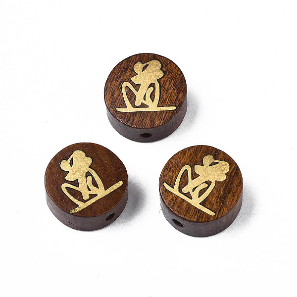 

PandaHall Natural Rosewood Undyed Beads, with Chinese Character Shape Raw(Unplated) Brass Slices, Flat Round, Saddle Brown, 14x7mm, Hole...