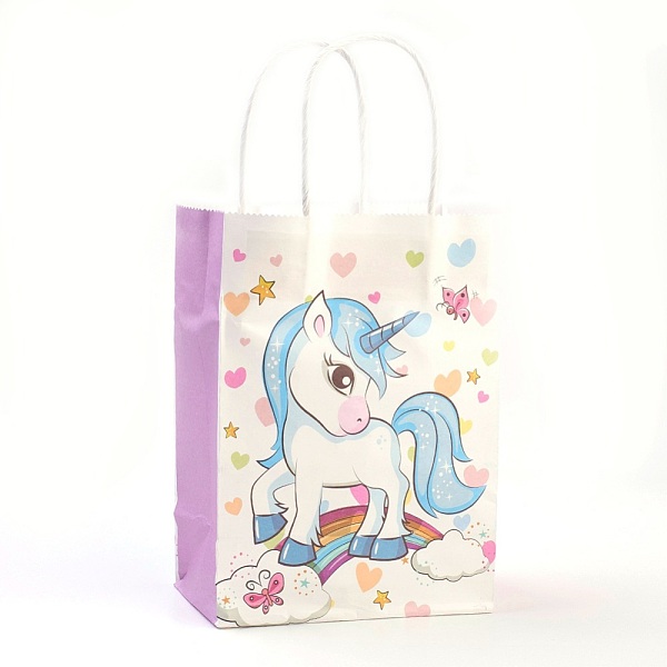 PandaHall Rectangle Paper Bags, with Handles, Gift Bags, Shopping Bags, Unicorn Pattern, for Baby Shower Party, Flamingo, 21x15x8cm Paper...