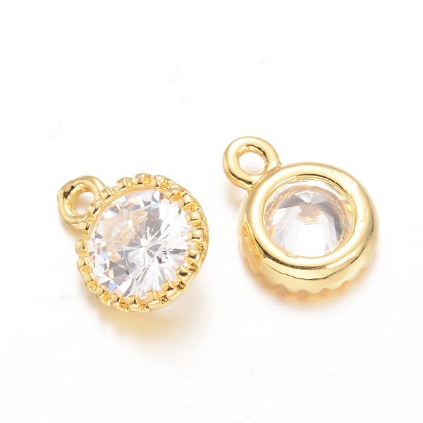 

PandaHall Flat Round Brass Cubic Zirconia Charms, Golden, 10x8x4mm, Hole: 1mm Brass+Cubic Zirconia Flat Round