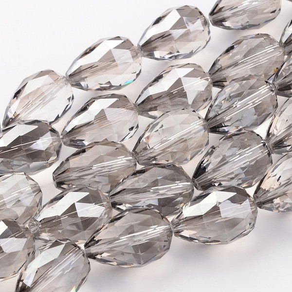 

PandaHall Electroplate Glass Bead Strands, Pearl Luster Plated, Faceted, teardrop, Light Grey, 25x18mm, Hole: 2mm, 8pcs/strand, 8 inch(21cm)..., Gray