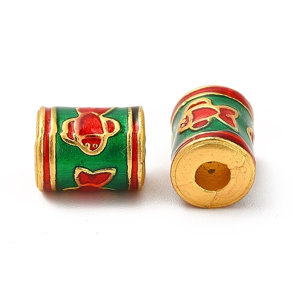 

PandaHall Alloy Enamel Beads, Rack Plating, Column with Fish Pattern, Matte Gold Color, Green, 10x7.5mm, Hole: 3mm Alloy+Enamel Column Green