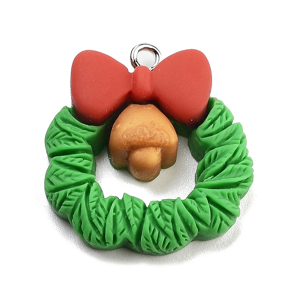 

PandaHall Christmas Theme Opaque Resin Pendants, with Platinum Tone Iron Loops, Christmas Wreath, 26.5x24.5x6.5mm, Hole: 2mm Iron+Resin..., Green