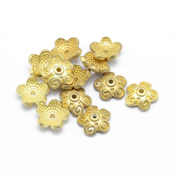 

PandaHall Brass Bead Caps, 5-Petal, Lead Free & Cadmium Free & Nickel Free, Flower, Raw(Unplated), 11x11x4mm, Hole: 1.5mm Brass