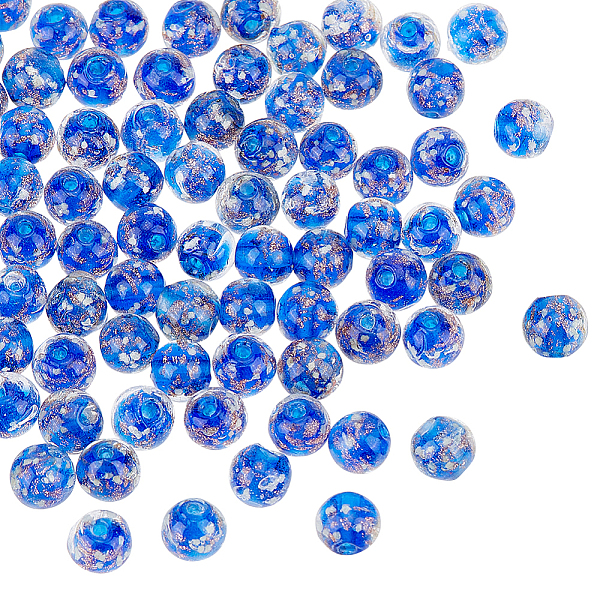 

PandaHall 80 Pcs Luminous Gold Sand Lampwork Beads, 8mm Blue Round Beads Handmade Inner Flower Loose Beads Glow Crystal Loose Spacer Beads...