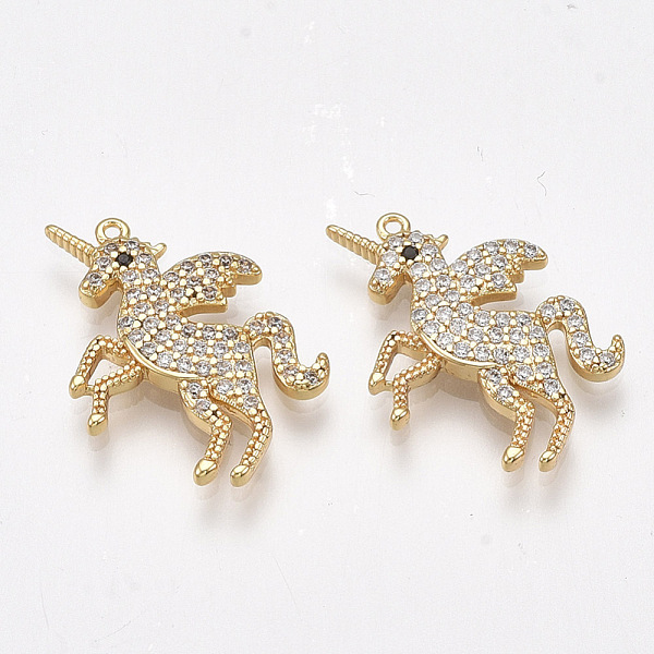 PandaHall Brass Cubic Zirconia Charms, Unicorn, Clear, Nickel Free, Real 18K Gold Plated, 14x19x2mm, Hole: 0.8mm Brass+Cubic Zirconia...