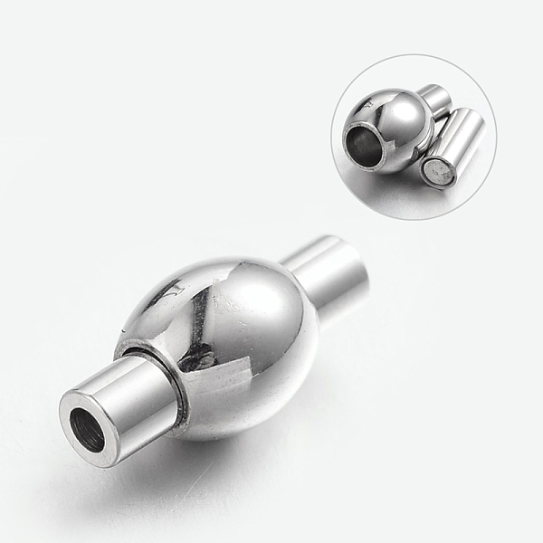 

PandaHall 304 Stainless Steel Magnetic Clasps with Glue-in Ends, Oval, Stainless Steel Color, 16x8mm, Hole: 2mm 304 Stainless Steel Oval