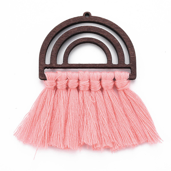 

PandaHall Polycotton(Polyester Cotton) Tassel Big Pendants, Unfinished Wood Semi Circle Earrings, for DIY Macrame Earrings, Hot Pink...