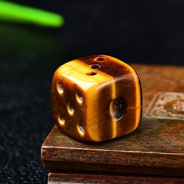 

PandaHall Natural Tiger Eye Carved Dice Figurines Statues for Home Office Desktop Decoration, 15x15x15mm Tiger Eye Dice