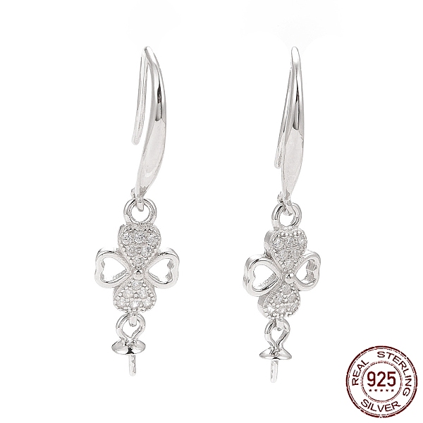 

PandaHall Rhodium Plated 925 Sterling Silver Earring Hooks, with Clear Cubic Zirconia, Heart Clover, for Half Drilled Beads, Platinum, 30mm...