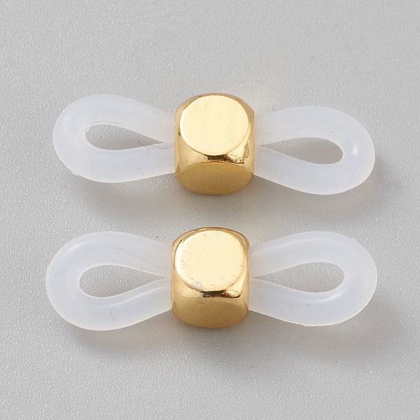 

PandaHall Eyeglass Holders, Glasses Rubber Loop Ends, with Cube Brass Beads, White, 20x6x5mm Synthetic Rubber White