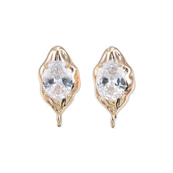 

PandaHall Brass Stud Earring Findings, with Clear Cubic Zirconia & Vertical Loops, Cadmium Free & Nickel Free & Lead Free, Twist Oval, Real...