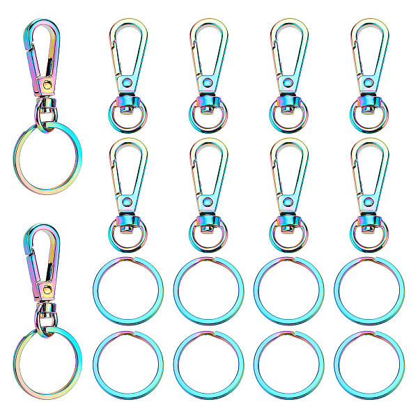 

PandaHall PH 20pcs Rainbow Swivel Clasps Set 10pcs Metal 1.5" Trigger Snap Hooks Lanyard Keychain Hook with 10pcs 25mm/0.98" Stainless...