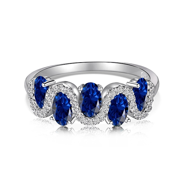 

PandaHall Rhodium Plated 925 Sterling Silver Wave Finger Rings, Oval Cubic Zirconia Ring for Women Men, Blue, 6.5mm, Inner Diameter: US Size...
