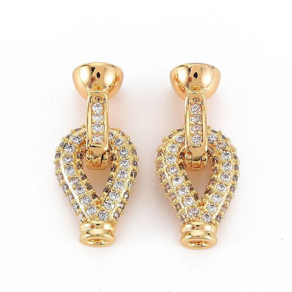 

PandaHall Brass Micro Pave Clear Cubic Zirconia Fold Over Clasps, Nickel Free, Teardrop, Real 18K Gold Plated, 18x12x5mm, Hole: 2.5mm, Clasp...