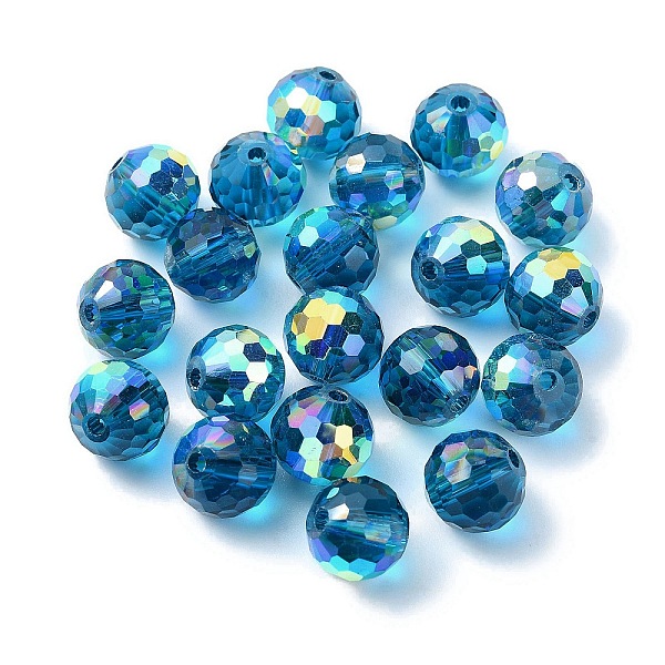 

PandaHall AB Color Plated Glass Beads, Faceted Round, Dodger Blue, 10x9mm, Hole: 1.5mm Glass Round