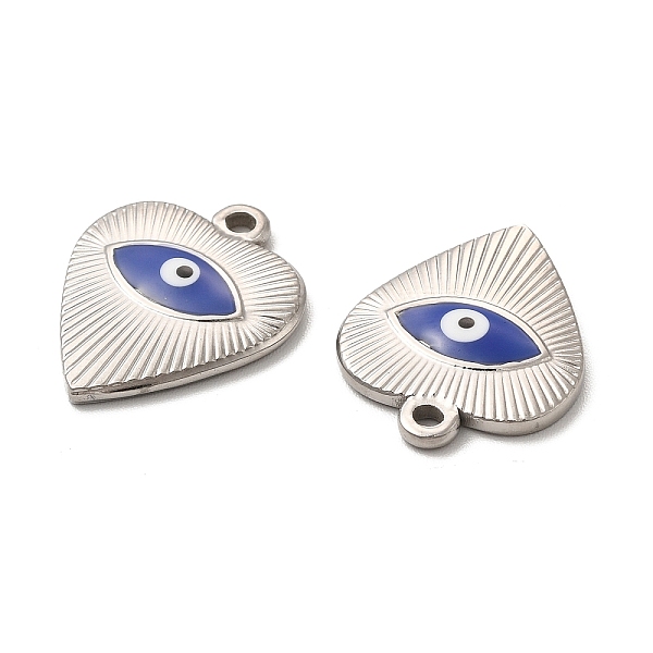 

PandaHall Vacuum Plating 201 Stainless Steel Pendants, with Enamel, Heart with Evil Eye, Stainless Steel Color, 20x16x2.5mm, Hole: 2mm..., Blue