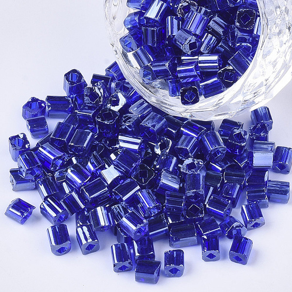 

PandaHall 6/0 Glass Seed Beads, Transparent Colours Luster, Square Hole, Cube, Blue, 6/0, 3~5x3~4x3~4mm, Hole: 1.2~1.4mm, about 4500pcs/bag...
