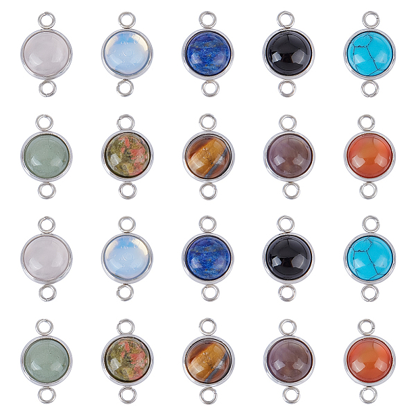 

PandaHall AHADERMAKER 20Pcs 10 Styles Natural & Synthetic Mixed Gemstone Connector Charms Sets, Half Round Links, with Stainless Steel Color...