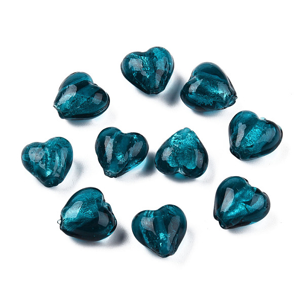

PandaHall Handmade Silver Foil Glass Beads, Heart, Teal, 12x12x8mm, Hole: 2mm Silver Foil Heart Cyan