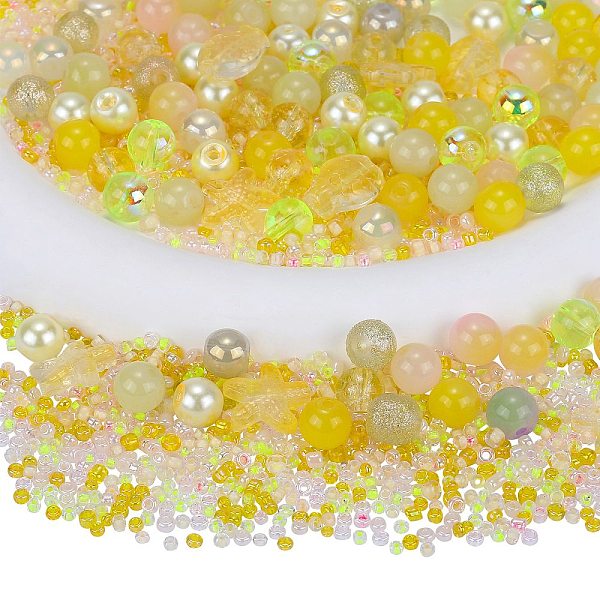 

PandaHall Glass Beads, Round & Starfish & Fish & Rondelle, Mixed Style, Yellow, 2.5~14x2.5~13.5x2~8.5mm, Hole: 1~1.4mm, about 200~300pcs/bag...