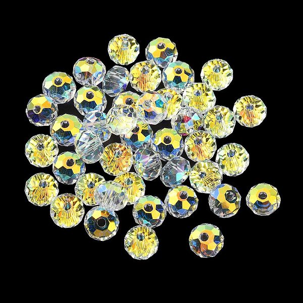 

PandaHall AB Color Plated Glass Beads, Faceted Rondelle, Clear AB, 6x4mm, Hole: 1.4mm Glass Rondelle White