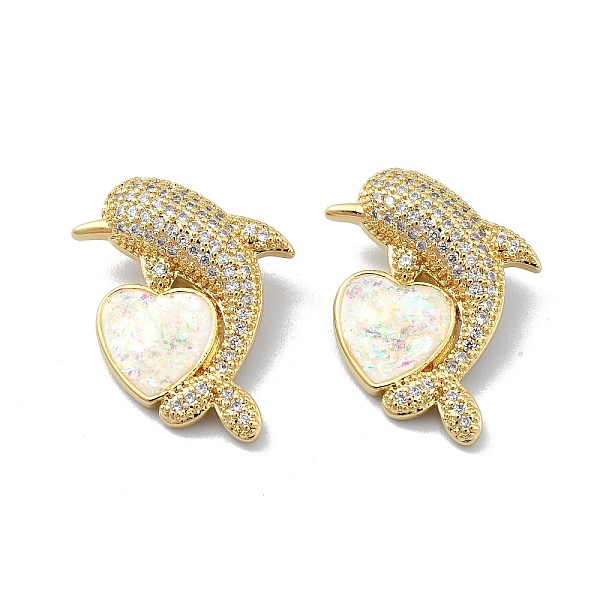 

PandaHall Brass Micro Pave Clear Cubic Zirconia Pendants, with Sythetic Opal, Dolphin and Heart, Real 18K Gold Plated, 22x19x8mm, Hole...