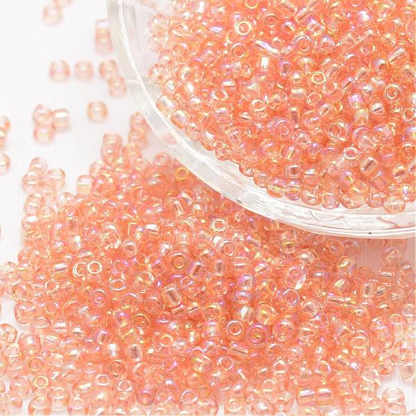 

PandaHall 6/0 Round Glass Seed Beads, Grade A, Transparent Colours Rainbow, Light Salmon, 3.6~4.0mm, Hole: 1.2mm, about 5000pcs/pound Glass..., Red