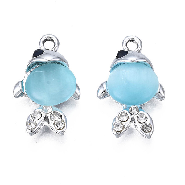 

PandaHall UV Plating Alloy Pendants, with Cat Eye and Crystal Rhinestone, Platinum, Cadmium Free & Lead Free, Fish, Light Sky Blue...