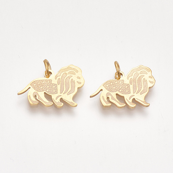 

PandaHall 201 Stainless Steel Pendants, with Unsoldered Jump Rings, Lion, Golden, 13x19x1mm, Hole: 3mm, Jump Ring: 5x0.8mm 201 Stainless...