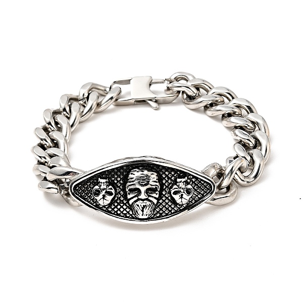 

PandaHall 304 Stainless Steel Rhombus with Skull Link Bracelet with Curb Chains for Men Women, Stainless Steel Color, 8-5/8 inch(21.8cm) 304...