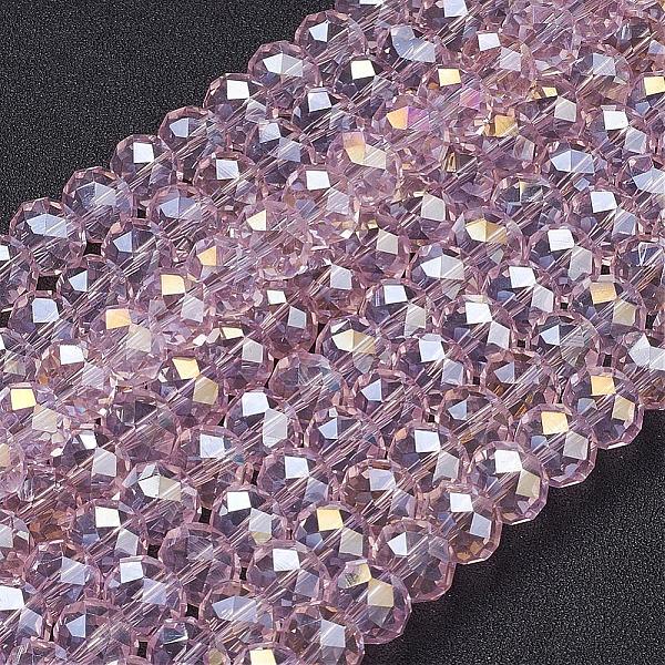 

PandaHall Electroplate Glass Beads Strands, AB Color Plated, Faceted, Rondelle, Pink, 10x7mm, Hole: 1.4mm, about 70~72pcs/strand Glass...
