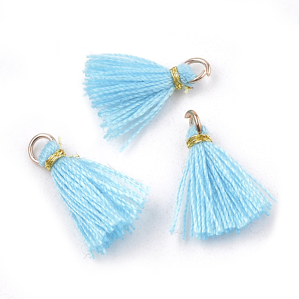 

PandaHall Polycotton(Polyester Cotton) Tassel Pendant Decorations, Mini Tassel, with Iron Findings and Metallic Cord, Light Gold, Light Sky..., Blue