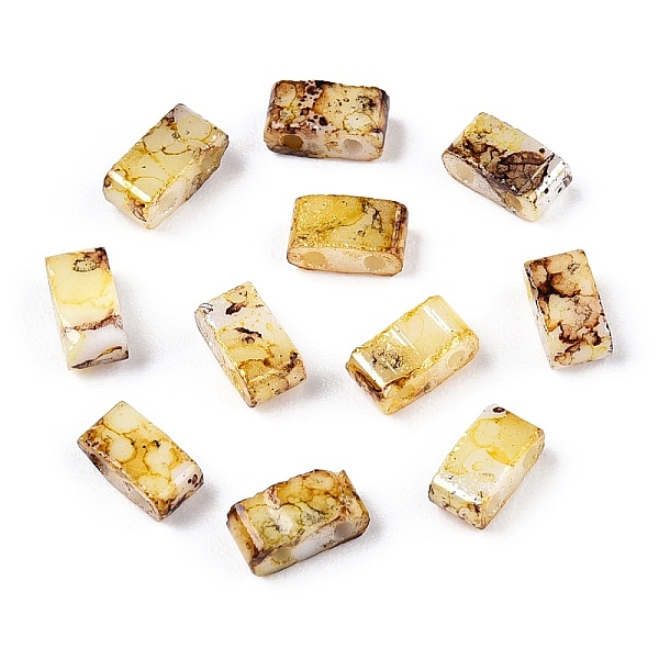 

PandaHall 2-Hole Opaque Glass Seed Beads, Antique Style, Rectangle, Light Khaki, 4.5~5.5x2~2.5x2mm, Hole: 0.5~0.8mm Glass Rectangle