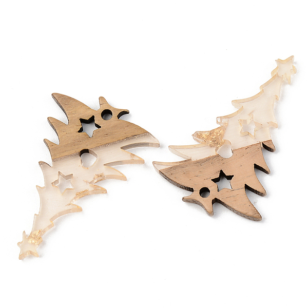 

PandaHall Transparent Resin & Walnut Wood Pendants, with Gold Foil, Christmas Tree, Clear, 38x25x3mm, Hole: 2mm Resin+Wood Tree Clear