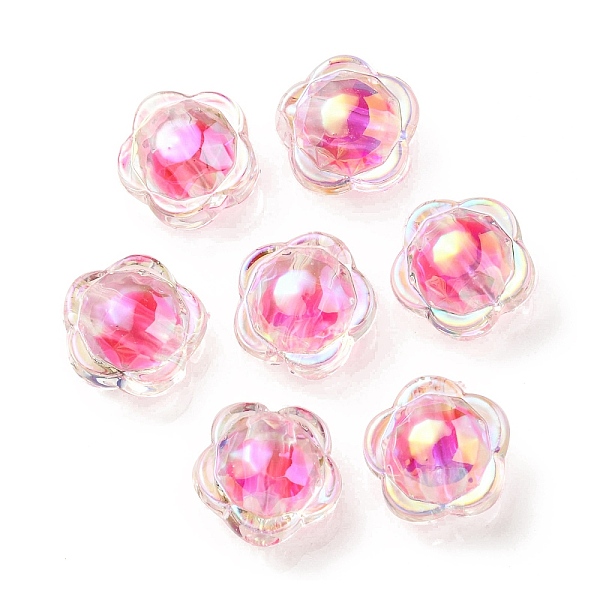 

PandaHall UV Plating Rainbow Iridescent Acrylic Beads, Two Tone Bead in Bead, Flower, Deep Pink, 12x12.5x8.5mm, Hole: 2.5mm Acrylic Flower