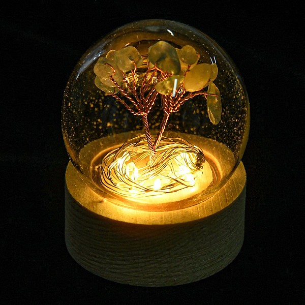 PandaHall LED Glass Crystal Ball Ornament, with Natural Aquamarine Chips Money Tree inside, Reiki Energy Stone Desktop Office Table Decor...