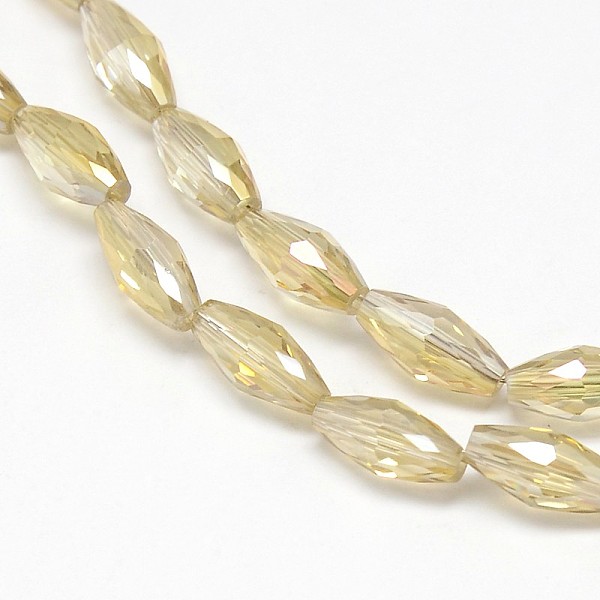 

PandaHall Electroplate Crystal Glass Rice Beads Strands, Faceted, Rainbow Color Plated, Champagne Yellow, 4x9mm, Hole: 1mm, about...