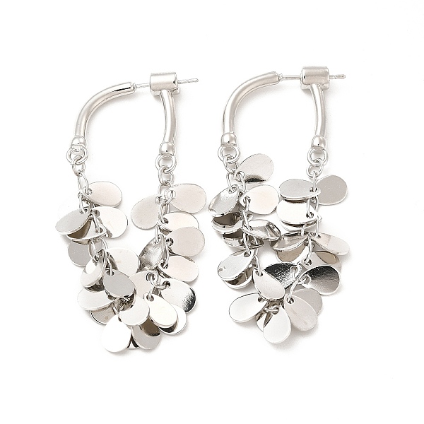 

PandaHall Brass Teardrop Charms Hoop Earrings, Cluster Long Drop Earrings for Women, Platinum, 52x27x5mm, Pin: 0.9mm Brass Teardrop