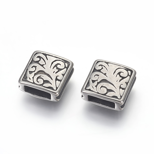 

PandaHall 304 Stainless Steel Beads, Grooved Square, Antique Silver, 10x10x4mm, Hole: 2.5x6mm 304 Stainless Steel Square