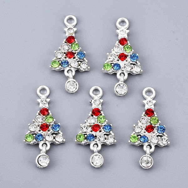 

PandaHall Alloy Colorful Rhinestone Pendants, Cadmium Free & Lead Free, Christmas Tree, Faceted, Silver, 27.5x13x3mm, Hole: 2mm, Tree..., Multicolor