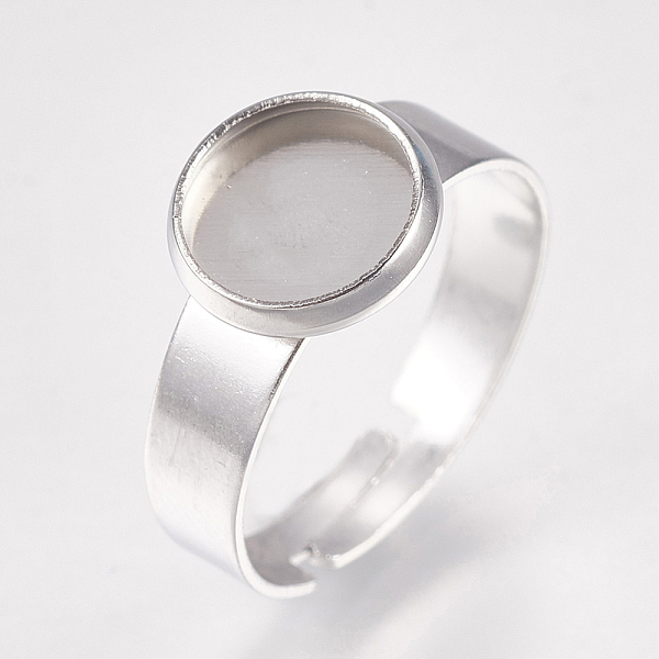 

PandaHall 304 Stainless Steel Pad Ring Settings, Adjustable, Flat Round, Stainless Steel Color, Tray: 8mm, Size 7(17mm) 304 Stainless Steel