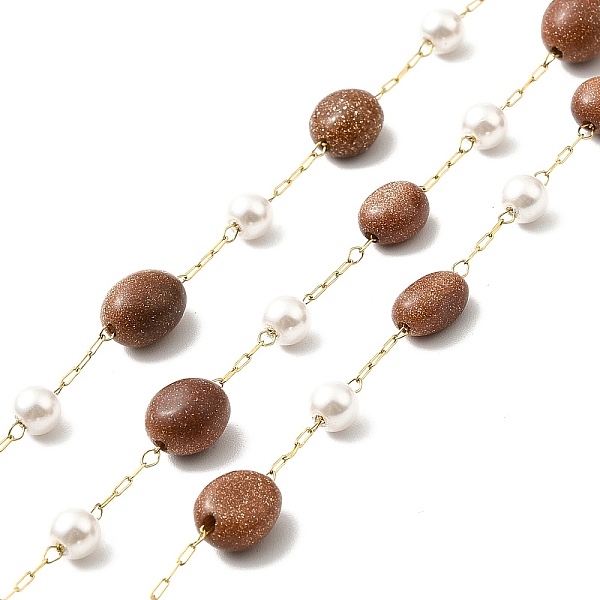

PandaHall Ion Plating(IP) 316 Surgical Stainless Steel Paperclip Chains, with Synthetic Goldstone Nuggets Beads and Glass Beads, Soldered...